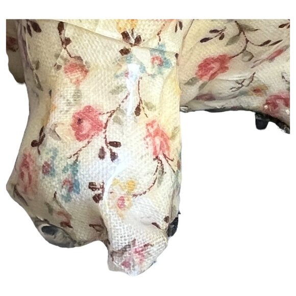 Vtg DECOUPAGE Ceramic CAT Kitten Kitty Floral Cream Fabric Pink Ribbon Bell 6" T - Picture 12 of 15